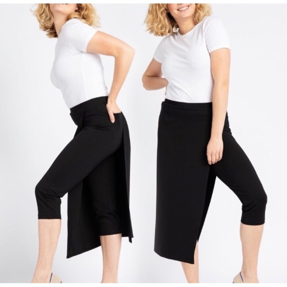 Betabrand Sassiest Pants Skirt Overlay Capri Large Black Stretch Casual Travel